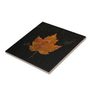 Maple Leaf Gold Yellow Black Country Herfst Textur Tegeltje