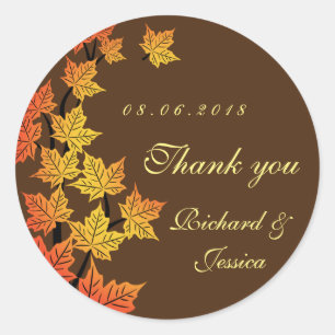 Maple Leaf Herfst Autumn Wedding Sticker Brown
