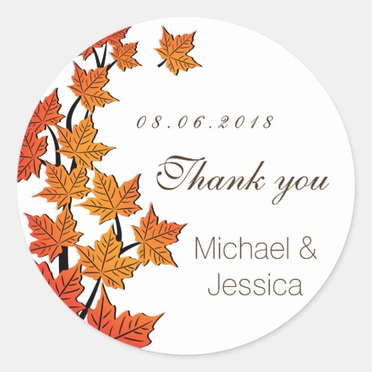 Maple Leaf Herfst Autumn Wedding Sticker White (Voorkant)