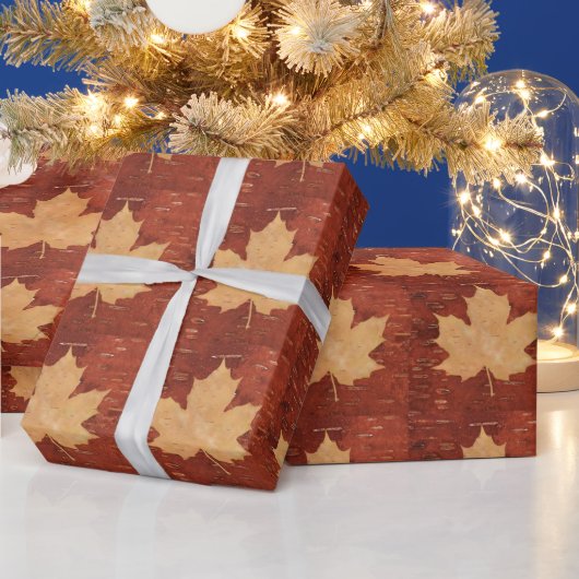 Maple Leaf on Inner Birch Bark Cadeaupapier (Feestdagen)