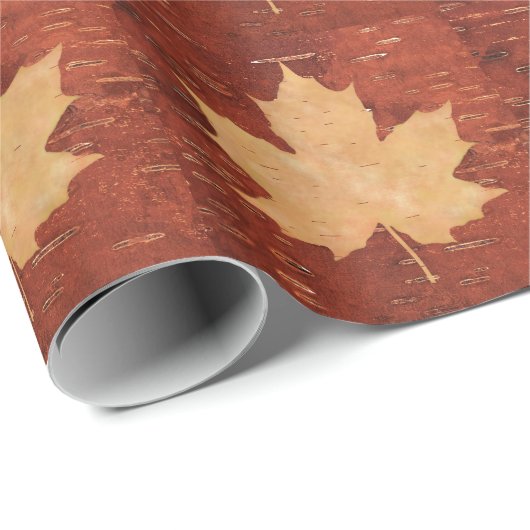 Maple Leaf on Inner Birch Bark Cadeaupapier (Rol Hoek)