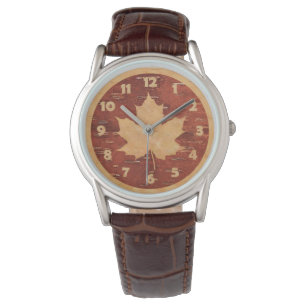Maple Leaf on Inner Birch Bark Horloge