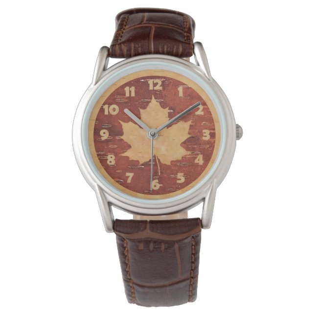 Maple Leaf on Inner Birch Bark Horloge (Voorkant)