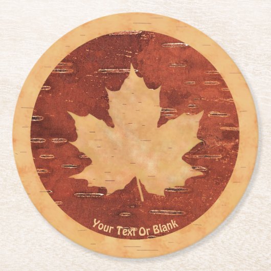 Maple Leaf on Inner Birch Bark Ronde Kartonnen Onderzetter (Voorkant)