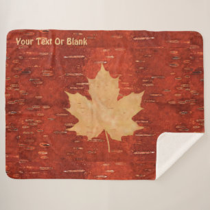 Maple Leaf on Inner Birch Bark Sherpa Deken