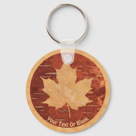 Maple Leaf on Inner Birch Bark Sleutelhanger (Voorkant)