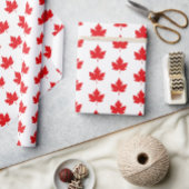 Maple Leaf Rood en Wit Cadeaupapier