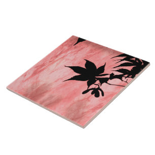 Maple Leaf Silhouet Rood Marmer Tegel Tegeltje