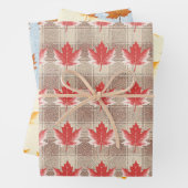 Maple Leaf Wrapping Paper Flat Sheet Set of 3 (In situ)