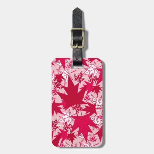 Maple lekt op een roze achtergrond bagagelabel (Voorkant verticaal)