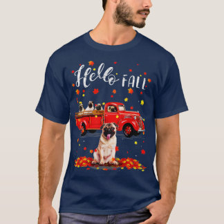 Maple Pug Hondenliefhebber Leaf Herfst Autumn Red T-shirt