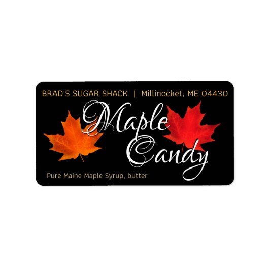 Maple Snoep Zwart Productlabel Ingrediënten Blader Etiket (Voorkant)