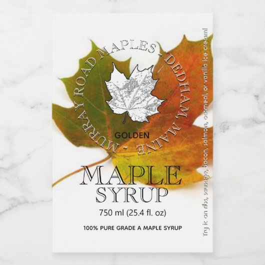 Maple stroop bewerkbaar label (dubbel esdoornblad) voedselcontainer etiket (Enkel label)