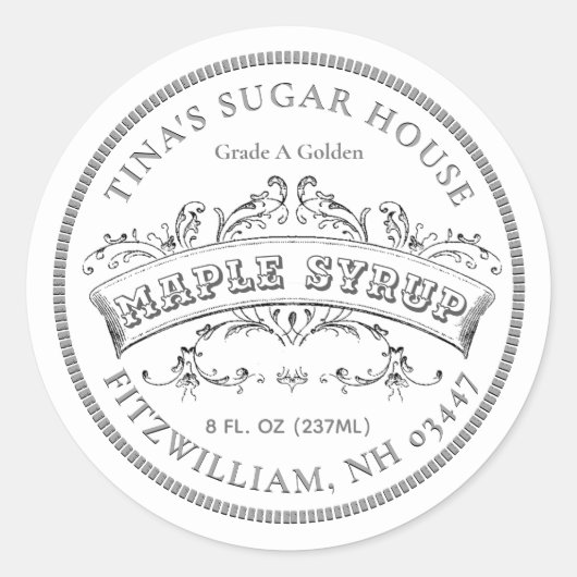 Maple stroop ouderwets scroll wit label (Voorkant)