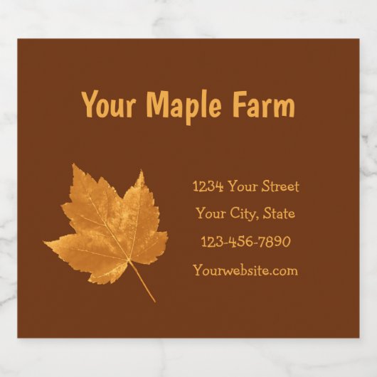 Maple Syrup Boerderij Amber Yellow Brown country R Likeurfles Etiket (Enkel label)