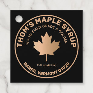 Maple Syrup Gold en Black Maple Leaf Classic Roun Bedankjes Labels