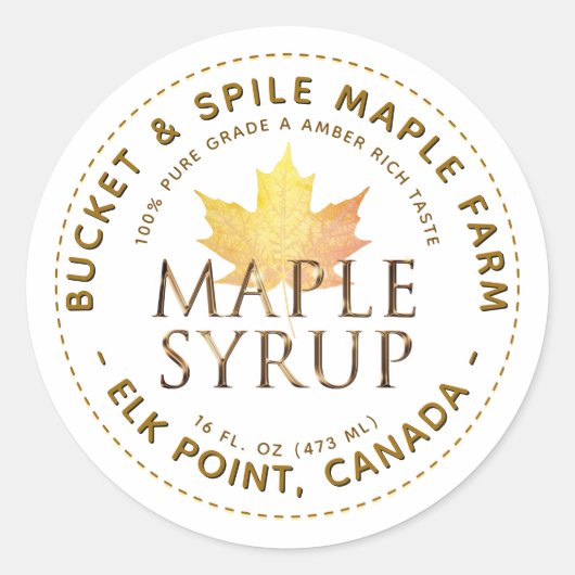 Maple Syrup Label Autumn Maple Leaf Gold Text (Voorkant)