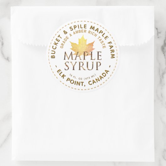 Maple Syrup Label Autumn Maple Leaf Gold Text (Tas)