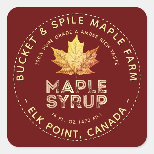 Maple Syrup Label Autumn Maple Leaf Gold Text (Voorkant)
