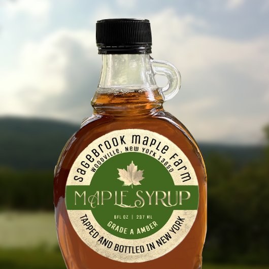 MAPLE SYRUP NOM D'ÉTAT ÉTIQUETTE OR & VERT