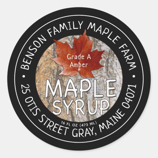 Maple Syrup Red Leaf Tree Bark bewerkbaar label (Voorkant)
