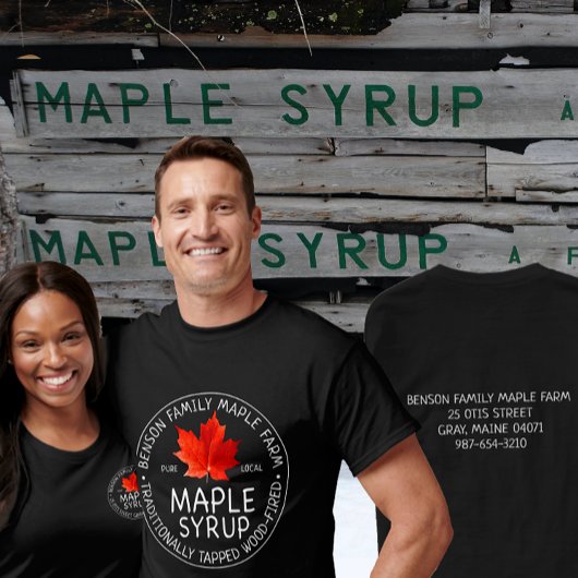 Maple Syrup T-shirt Krijtbord Tekst Rood blad Zwar