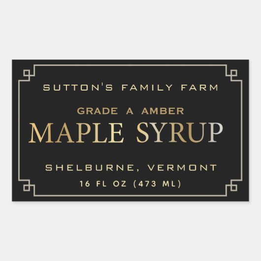 Maple Syrup Zwart en Gouden Rand Label (Voorkant)