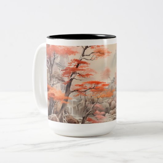 Maple Tree brug en rivier Tweekleurige Koffiemok (Voorkant links)