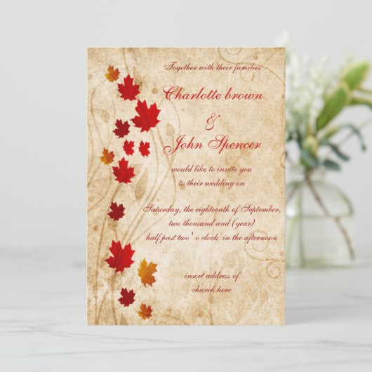 Maple vertrekt Rustic fall bruiloft Kaart (Staand voorkant)