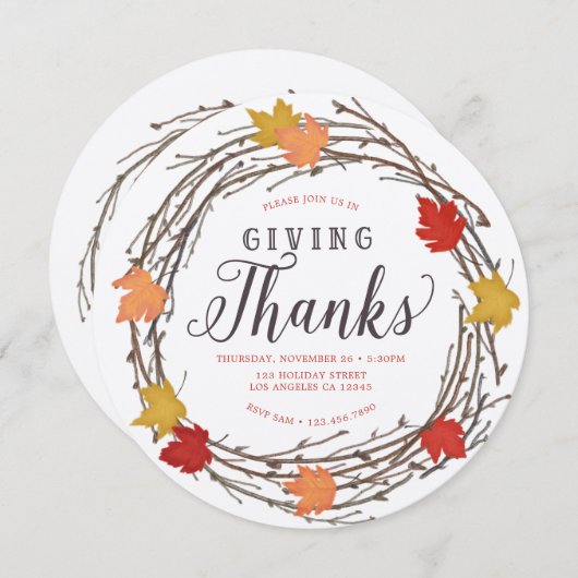 Maple Wreath Thanksgiving Dîner Invitation (Devant / Derrière)