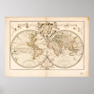 Mappemonde a l'use du roy (Wereldkaart van 1720) Poster