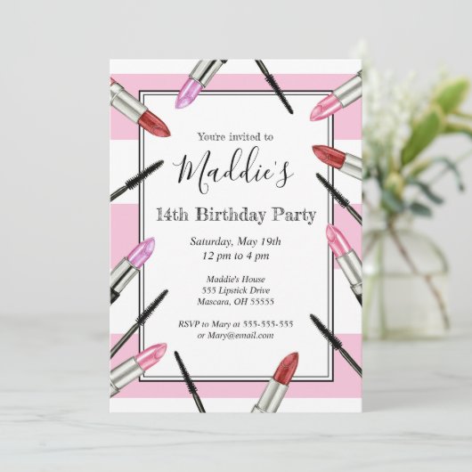 Maquillage rose rayé Invitation à la fête à thème (Debout devant)