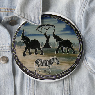 Mara Trompet Roem Afrikaanse Olifant Zebra Olie Pi Ronde Button 6,0 Cm