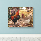 Marans Hen en Rooster in een bosrijke omgeving Canvas Afdruk (Insitu (Houten vloer))