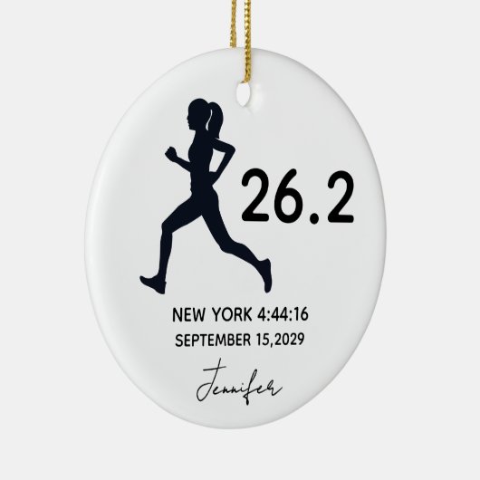 Marathon 26.2 Female Runner Custom Name Keramisch Ornament (Rechts)