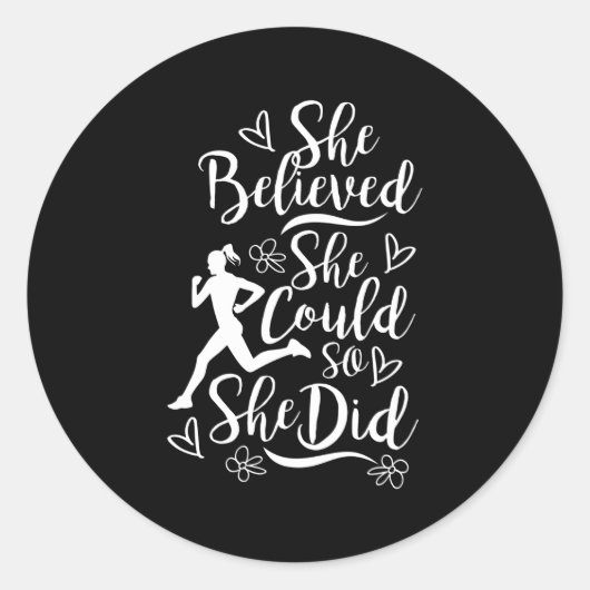 Marathon Runner, ze geloofde dat ze kon rennen Ronde Sticker (Voorkant)