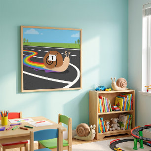 Marathonloper Slak Schattige Regenboogspoor Poster