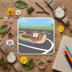 Marathonloper Slak Schattige Regenboogspoor Vierkante Sticker