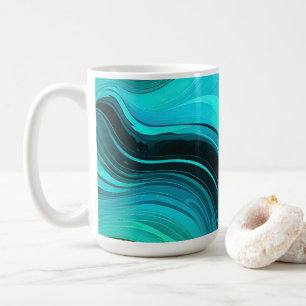 "Marbella" Blauw Gele wervelingen Golven Koffiemok