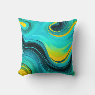 "Marbella" Blauw Gele wervelingen Golven Kussen