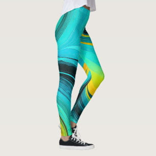"Marbella" Blauw Gele wervelingen Golven Leggings