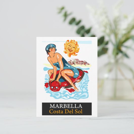 Marbella, Costa del Sol, Spanje. Happy Swimmer Briefkaart (Staand voorkant)