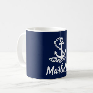 Marbella - Maritieme stijl blauw en witte Mok