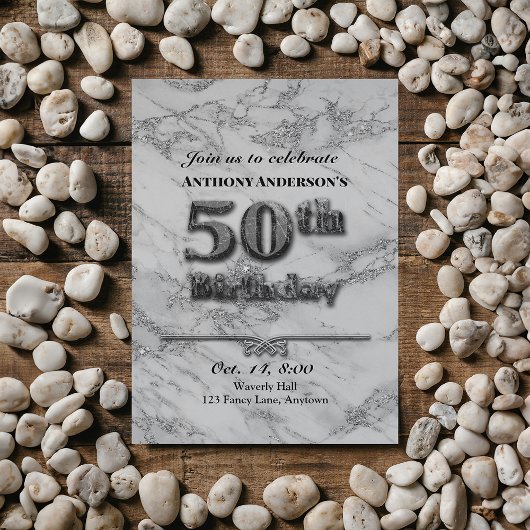 Marble 50th Birthday Party Invitation Kaart