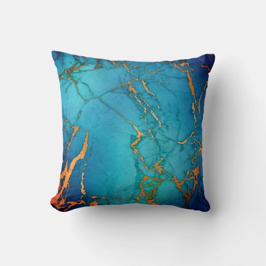 MARBLE ABSTRACT OCEAN BLUE GOLD PILLOW KUSSEN (Voorkant)
