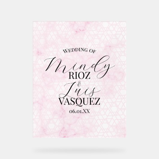 Marble Abstract Pink Wedding Script Black  (Recto)