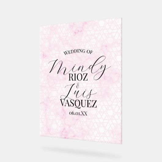 Marble Abstract Pink Wedding Script Black  (Angle)