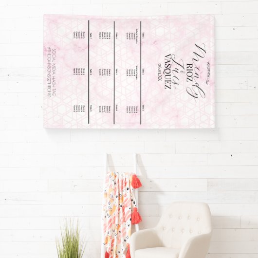 Marble Abstract Pink Wedding Script Black Menu Spandoek (Insitu)