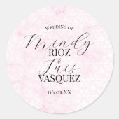Marble Abstract Pink Wedding Script Black Ronde Sticker (Voorkant)