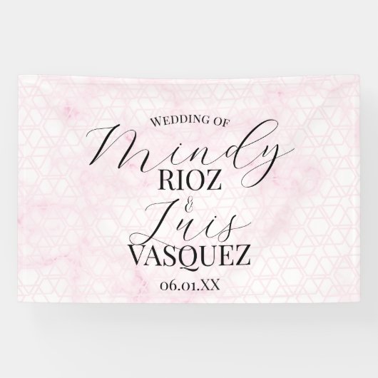 Marble Abstract Pink Wedding Script Black  Spandoek (Horizontaal)